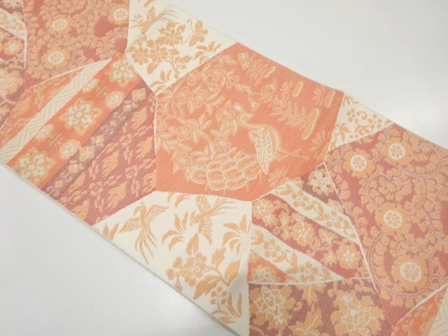 未使用品　切りばめ風　花鳥模様織り出し　名古屋帯